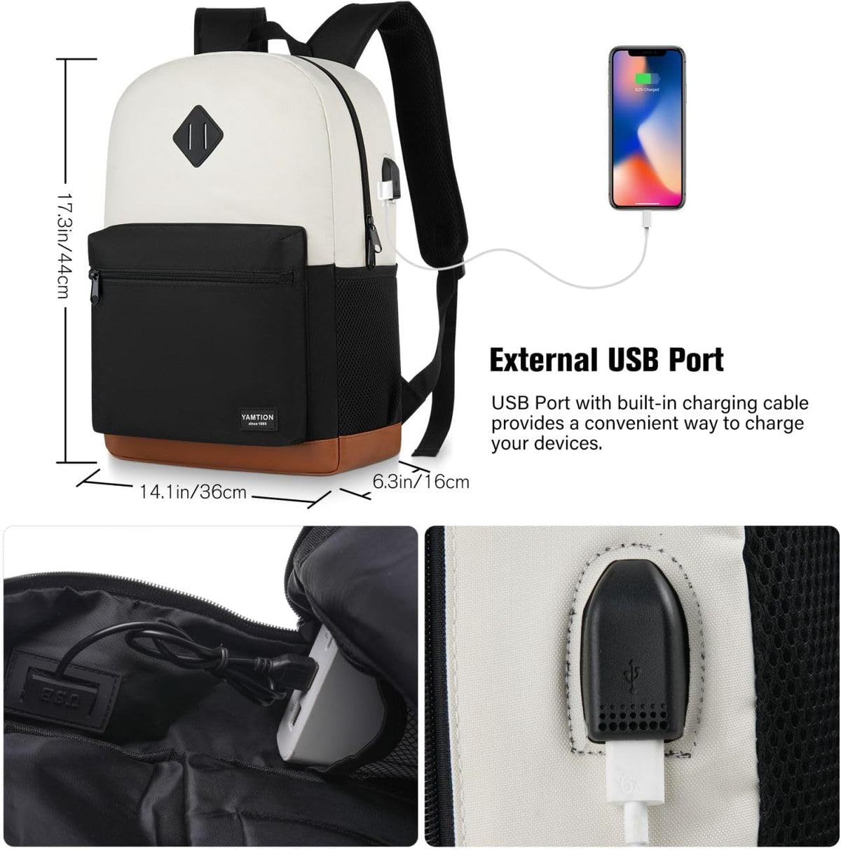 School Backpack,Bookbag Teen Boys and Girls Black Beige