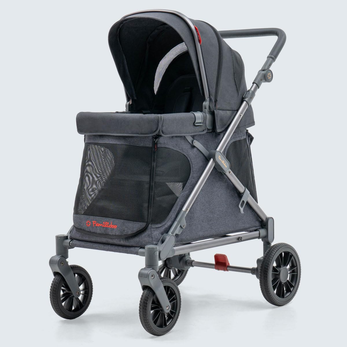 Familidoo Q1 Multi-Use Kids Wagon Stroller – Foldable, Lightweight & All-Terrain for Kids & Pets – 5-Point Safety Harness, Rain Cover & Compact Travel Design – Supports Up to 132 lbs (Charcoal Gray)