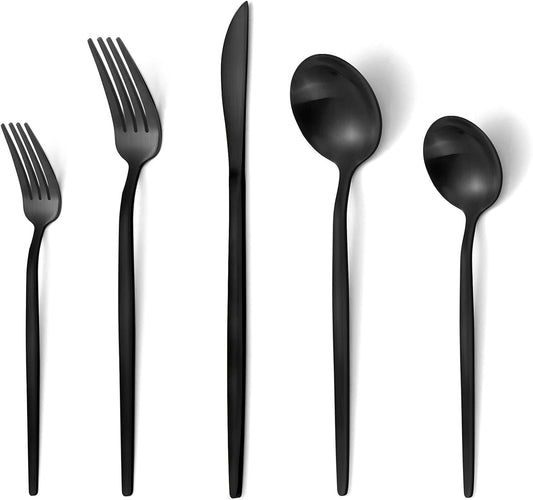 Matte Black Silverware Set, VANVRO 20-Piece Stainless Steel Flatware Set, Satin Finish tableware Cutlery Set, Service for 4, Home and Restaurant, Dishwasher Safe