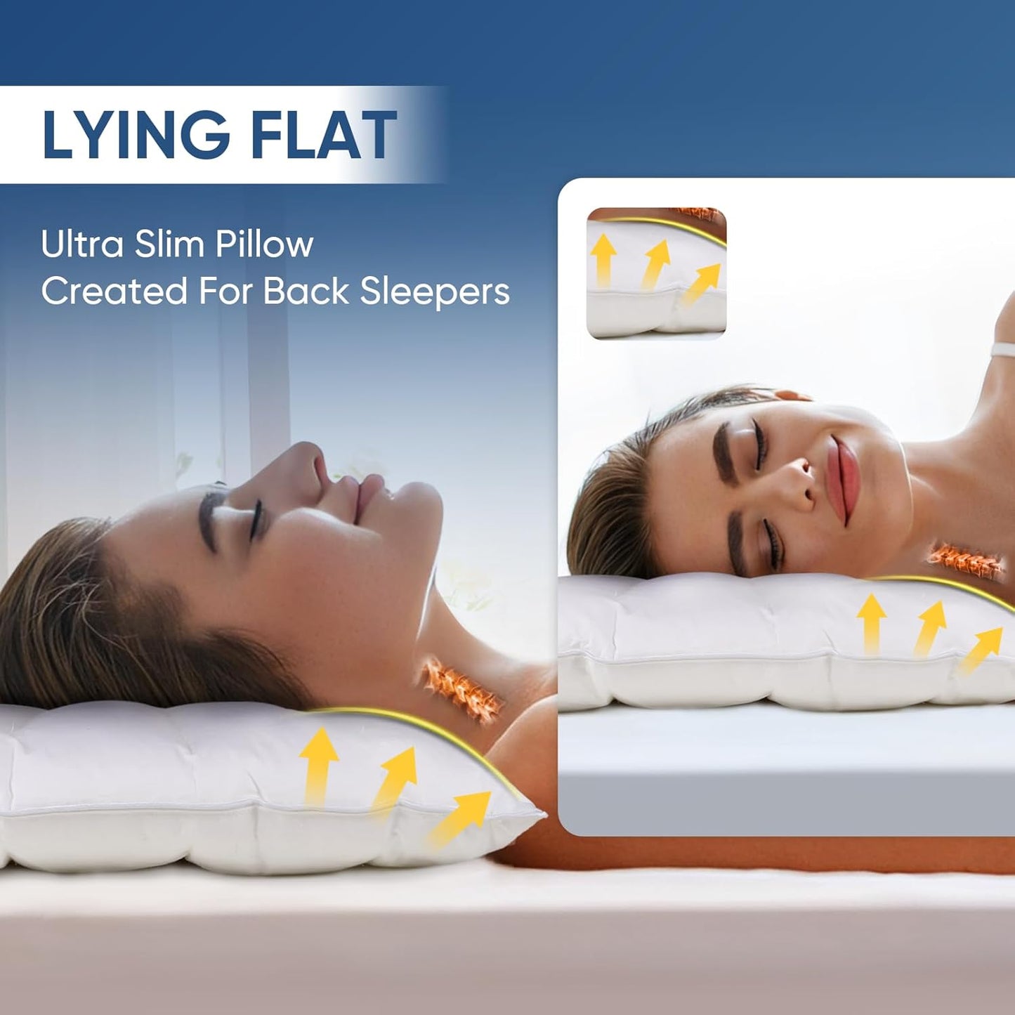 MINUPWELL 2 Packs Ultra Flat Pillows for Sleeping Thin, 7D High Support 2.5 inch Height Ultra Thin Pillows,Slim Bed Pillows for Stomach Sleeper,King Size -18x36 in
