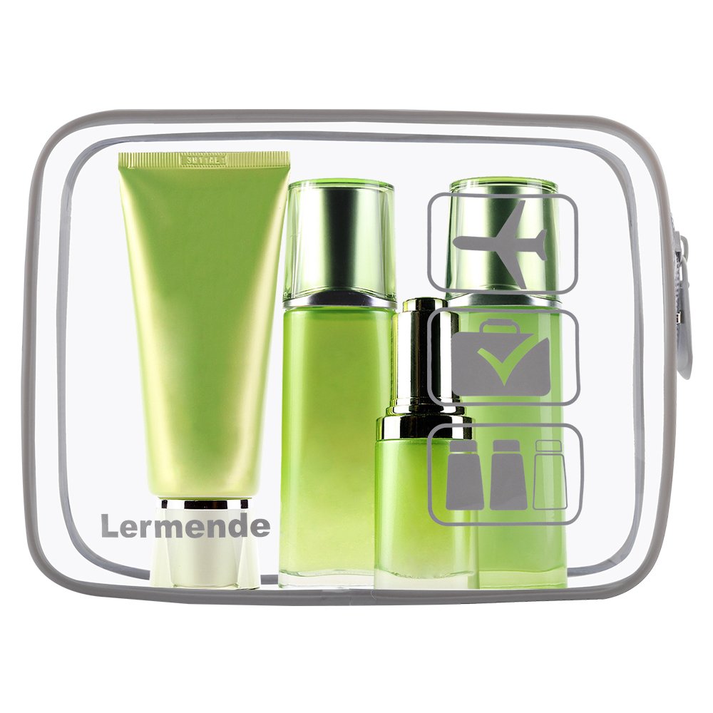 Lermende 2pcs Clear Toiletry Bag TSA Approved Travel Bag,Carry On for Travel,Airport Airline Accessories Compliant Bag,Quart Sized Makeup Cosmetic bag Women Men (Gray, 2 Pack)