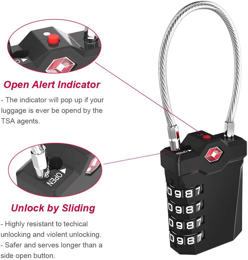 ZHEGE TSA Luggage Locks, Travel Locks for Suitcase with Inspection Open Alert, TSA Locks for Luggage 4 Digit for Backpack, Baggage, White Number Padlock for Locker (2 Pack, Silver)