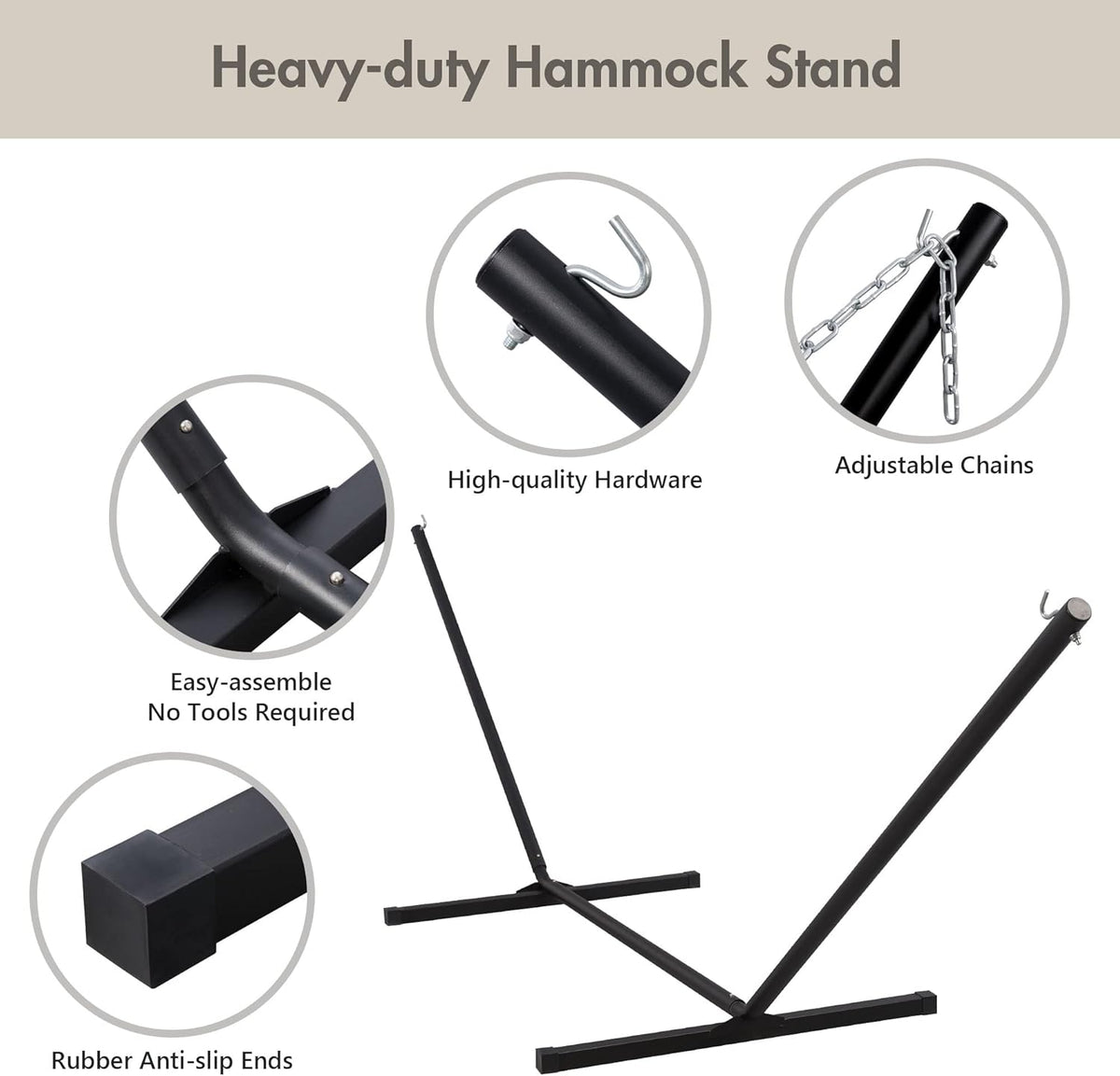 ANOW Outdoor Hammock with 12 Feet Heavy Duty Steel Stand, Two Person Hammock with Stand Included, 450 LBS Weight Capacity, Cream