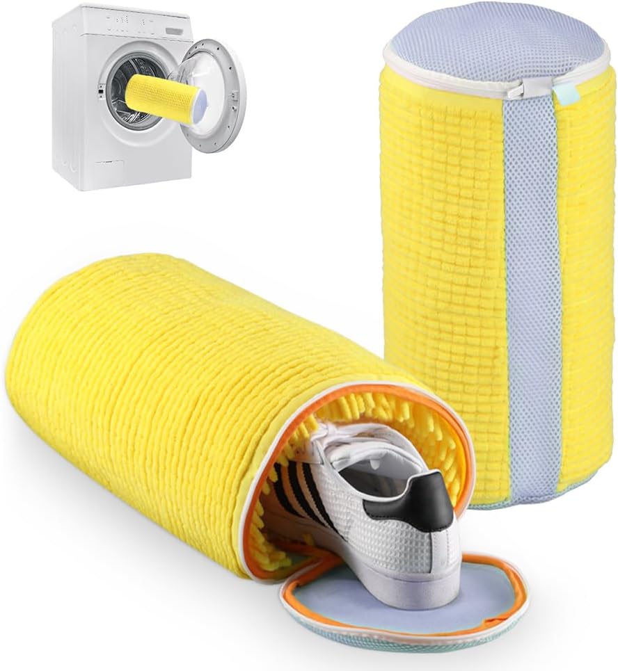 Shoe Washing Machine Bag 2PCS, Reusable Durable Zipper Laundry Bag Shoe Washing Bag for Washer and Dryer, Sneaker Tennis Cleaning Bags, Yellow