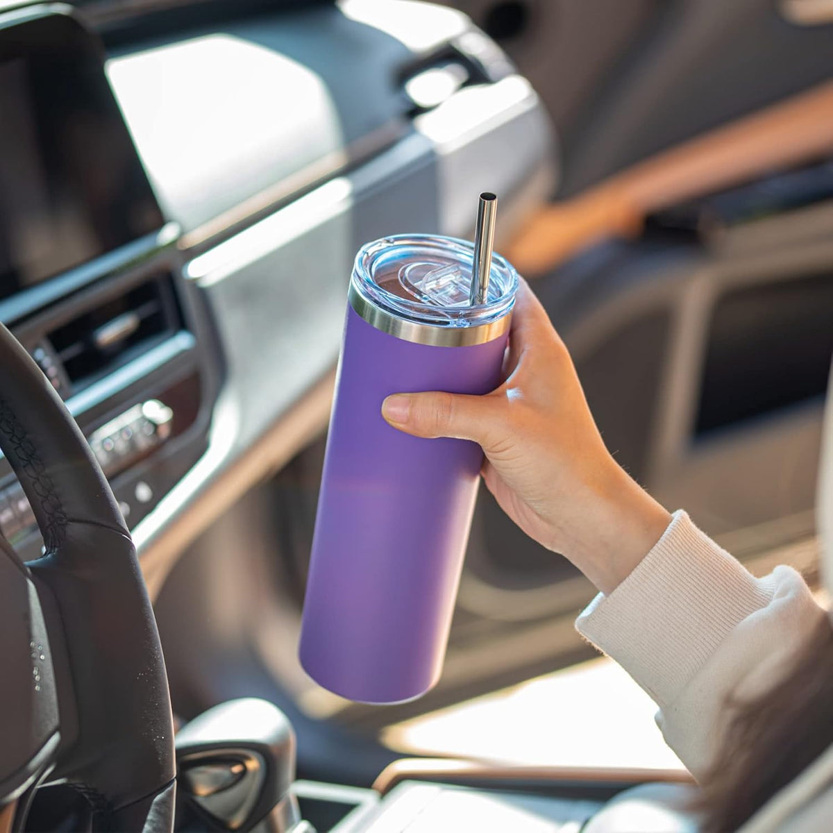 koodee 20 oz Tumbler with Lid and Straw-4 Pack Skinny Tumbler Stainless Steel Double Wall Insulated Coffee Cup (Sky Blue/Pink/Purple/Black