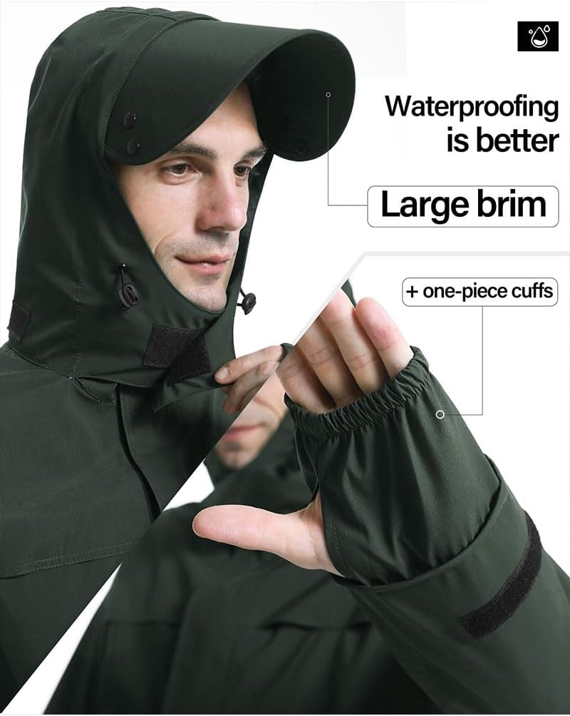 iCreek Rain Suit Waterproof Jacket with Pants 2 Pieces Breathable Lightweight Packable Raincoat with Hooded Rain Gear Unisex