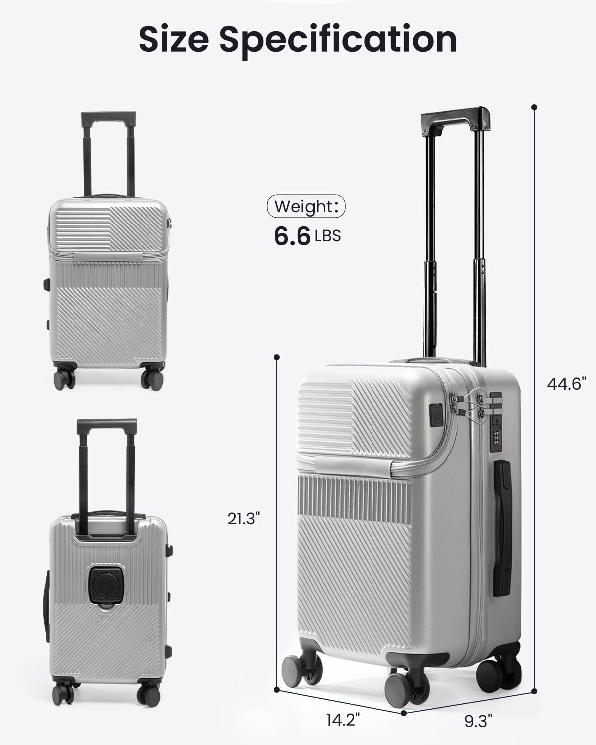 UrbanExplorer 20 Inch Carry-On Luggage with Front Opening, Cup Holder & USB Port, Lightweight ABS+PC Hardshell Spinner Suitcase, Airline Approved, 360° Wheels, Dark Green
