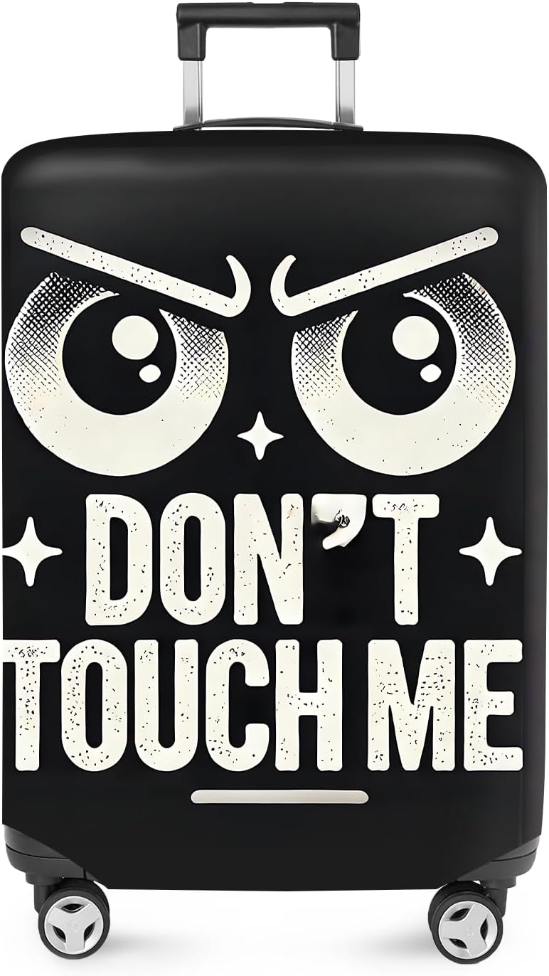 ANNA QUEEN Funny “Don’t Touch Me” Luggage Cover, Bold Black Suitcase Protector with Angry Eyes Design, Stretchable, Washable Travel Cover for 28-30 Inch Luggage