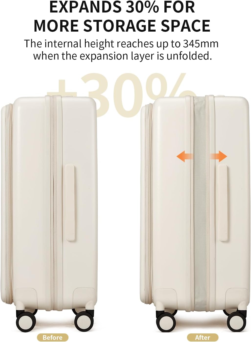 aji Expandable Top Open Luggage Sets 2 Piece with Spinner Wheel, 20/26 Inch Luggage with TSA Lock, Lightweight PC Hardside Travel Luggage Suitcases for Men Women, Coconut White