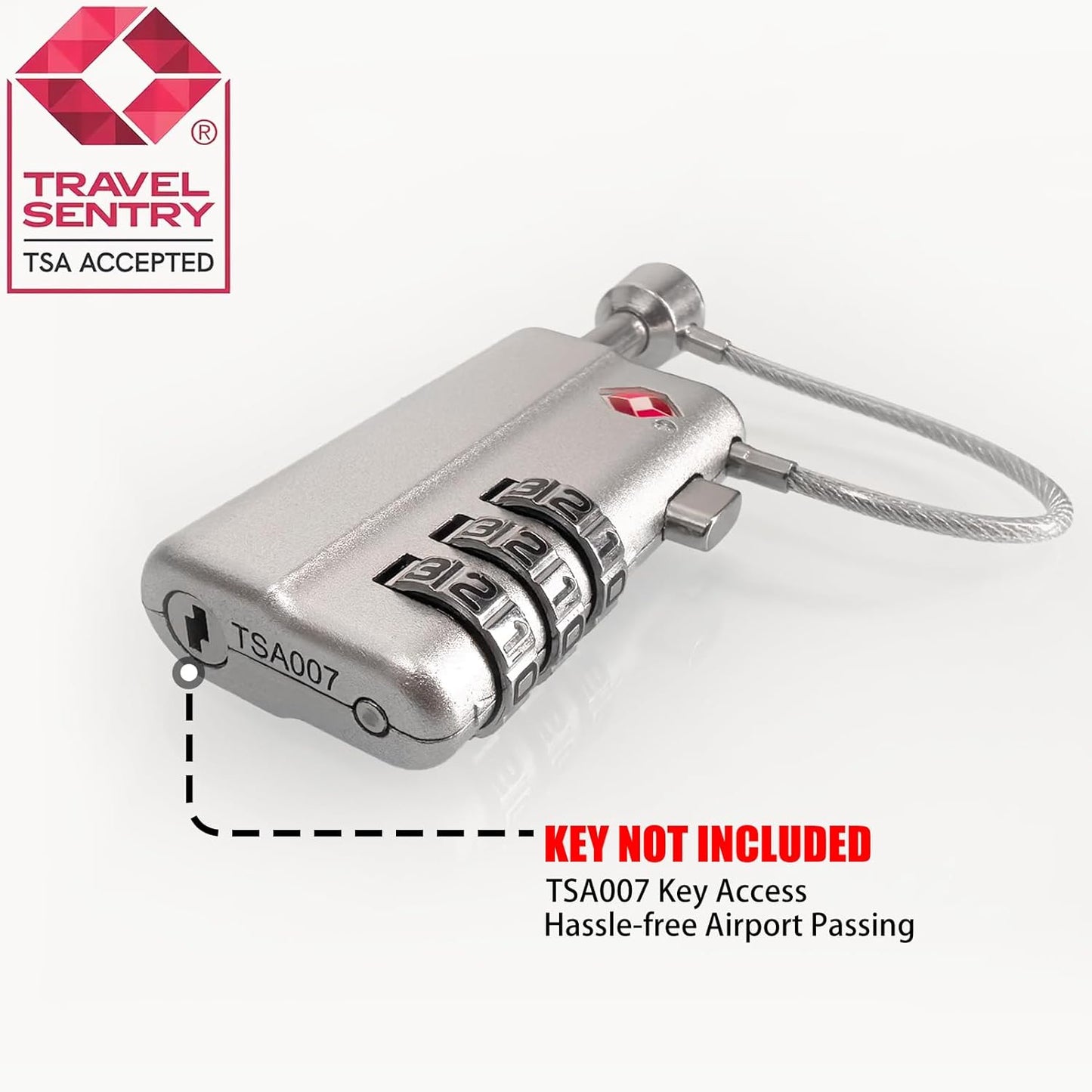 UPGRADED Gun Case Lock - Adjustable Alloy Handle, TSA Approved Gun Safe Lock, High Security Cable Locks, Secure Code Packlock for Gun Cases, Firearm Cases, Toolboxes, Travel Luggage, Silver