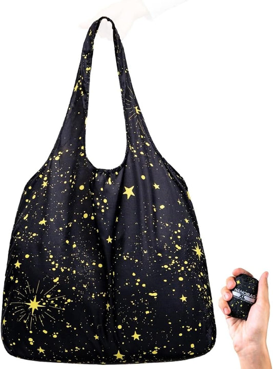 Nanobag Ultra-Lightweight Heavy Duty Foldable Tote for Women & Men, Reusable Grocery & Travel Bag, Packable Collapsible Compact Market Essential (XL Stars)