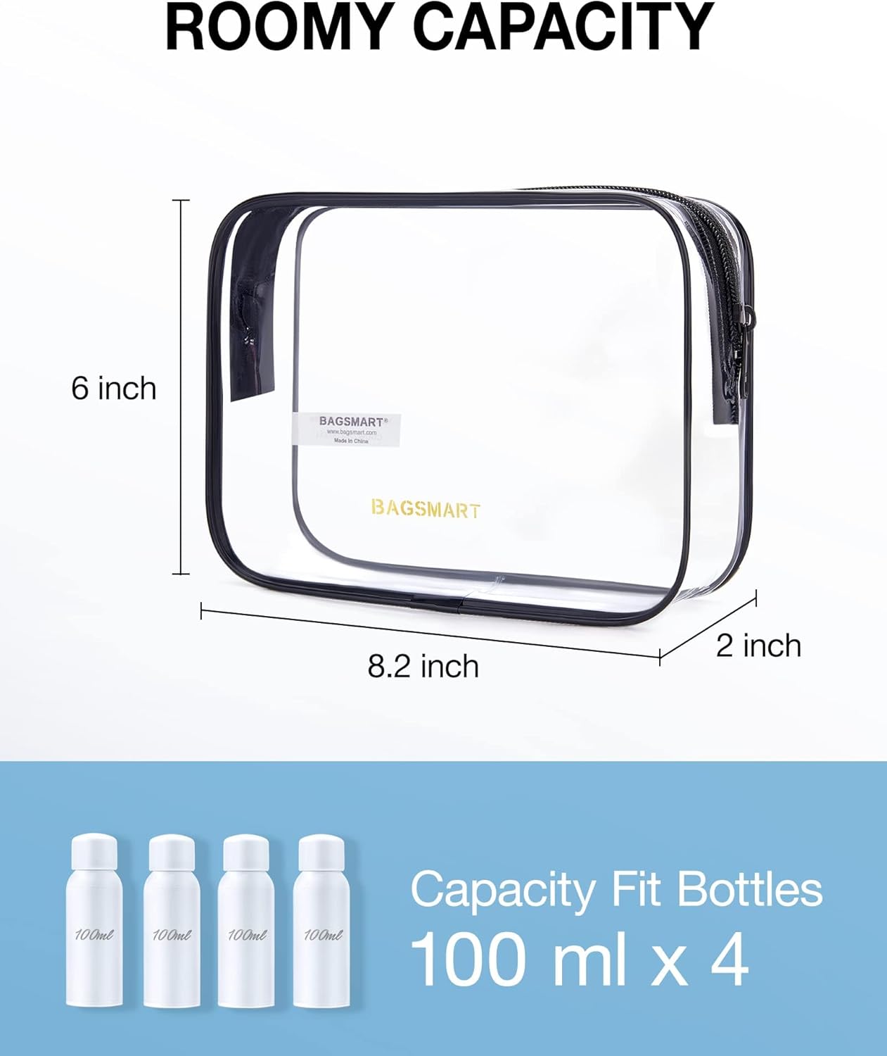 BAGSMART Clear Toiletry Bag, 3 Pack TSA Approved Travel Toiletry bag Carry on Travel Accessories Bag Airport Airline Quart Size Bags Water Repellent Makeup Cosmetic Bag for Women (Nude Pink-3pcs)