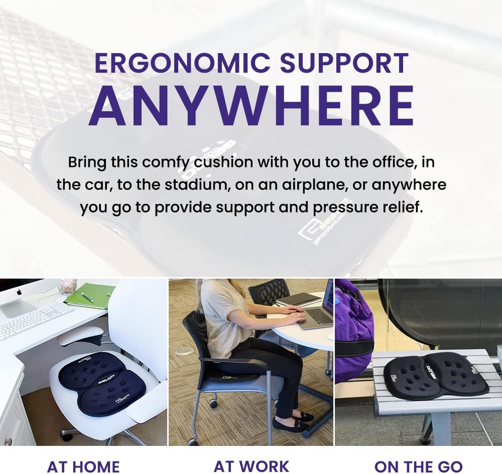 LITE Travel Gel Foam Cushion | Back Pain, Sciatica, Pressure Relief | Relieves Tailbone Discomfort, Promote Healthy Posture | Ergonomic Comfort | Car, Commute, Airplane and Travel - Red