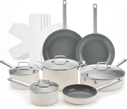 ChefRobot Nonstick Ceramic Cookware Set Healthy Pots And Pans Set Induction Kitchen Cookware sets Non Toxic Pots And Pan Set,PFOA ＆ PTFE Free (18 pcs)
