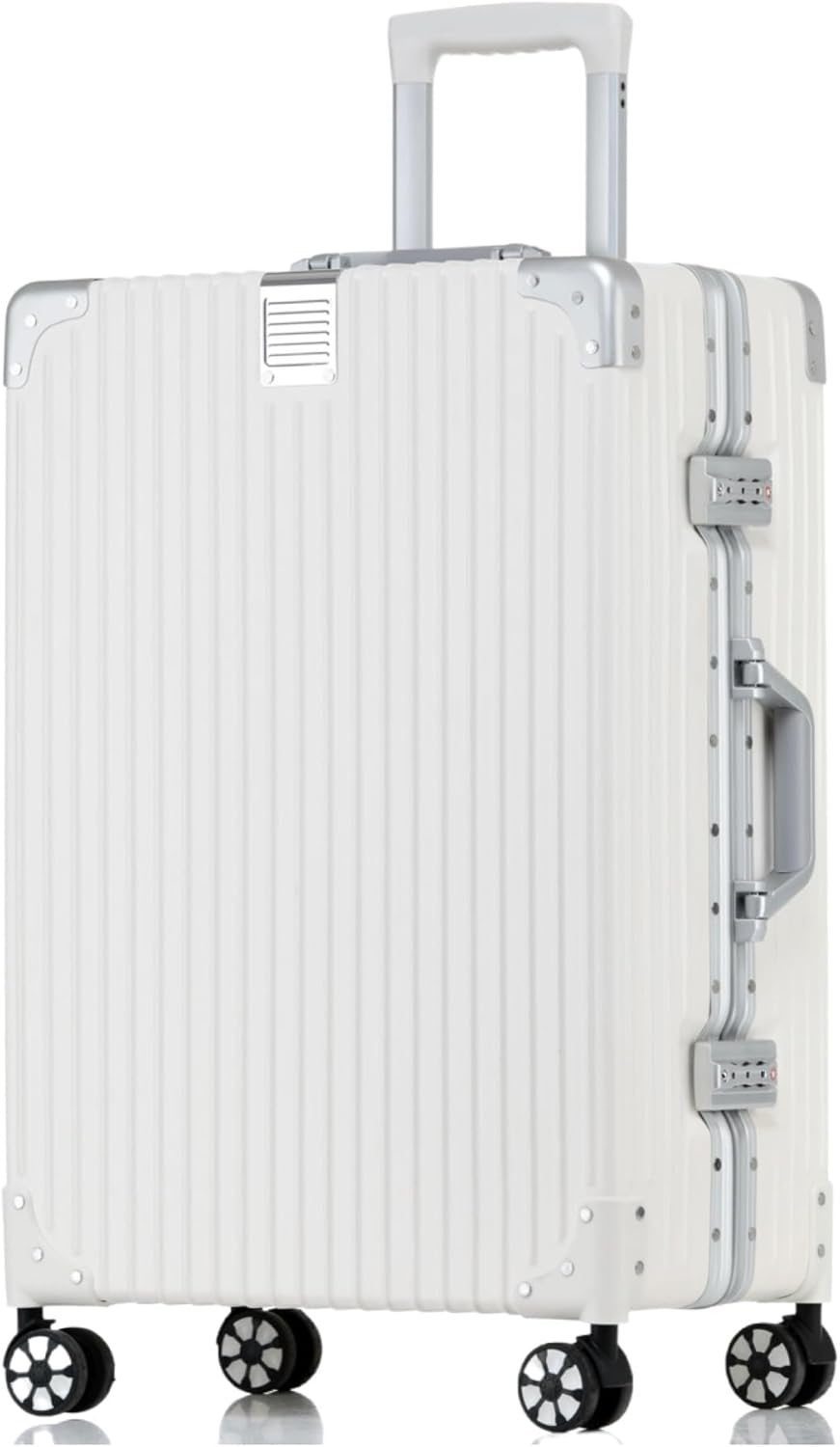 HotWay 22 Inch Checked in Luggage with Aluminum Frame,PC Hard Shell Suitcase with Spinner Wheels and TSA Lock, Large Suitcase for Travel, White