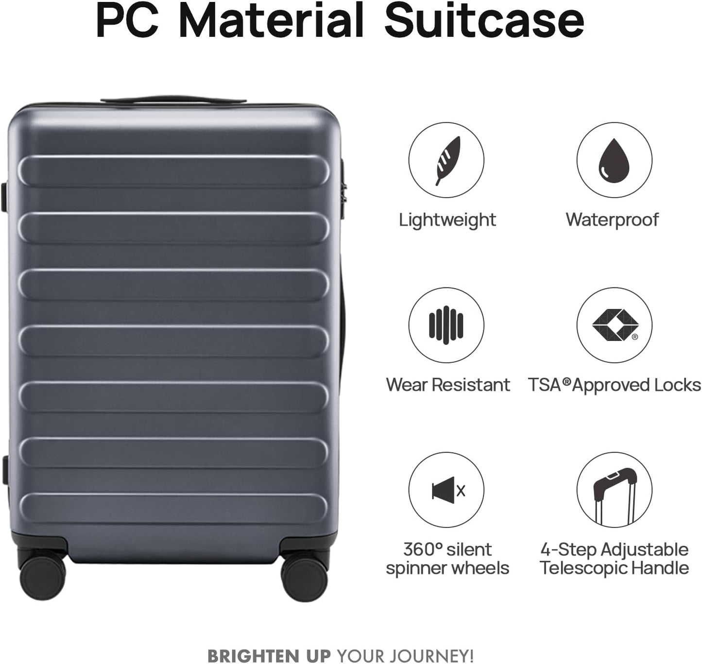 NINETYGO Large Checked Luggage 28 Inch, Checking In Luggage with Smooth Spinner Wheels, Lightweight, Hard Shell PC Suitcase, Lightweight Travel Luggage, TSA Approved (Grey, Rhine Basic)
