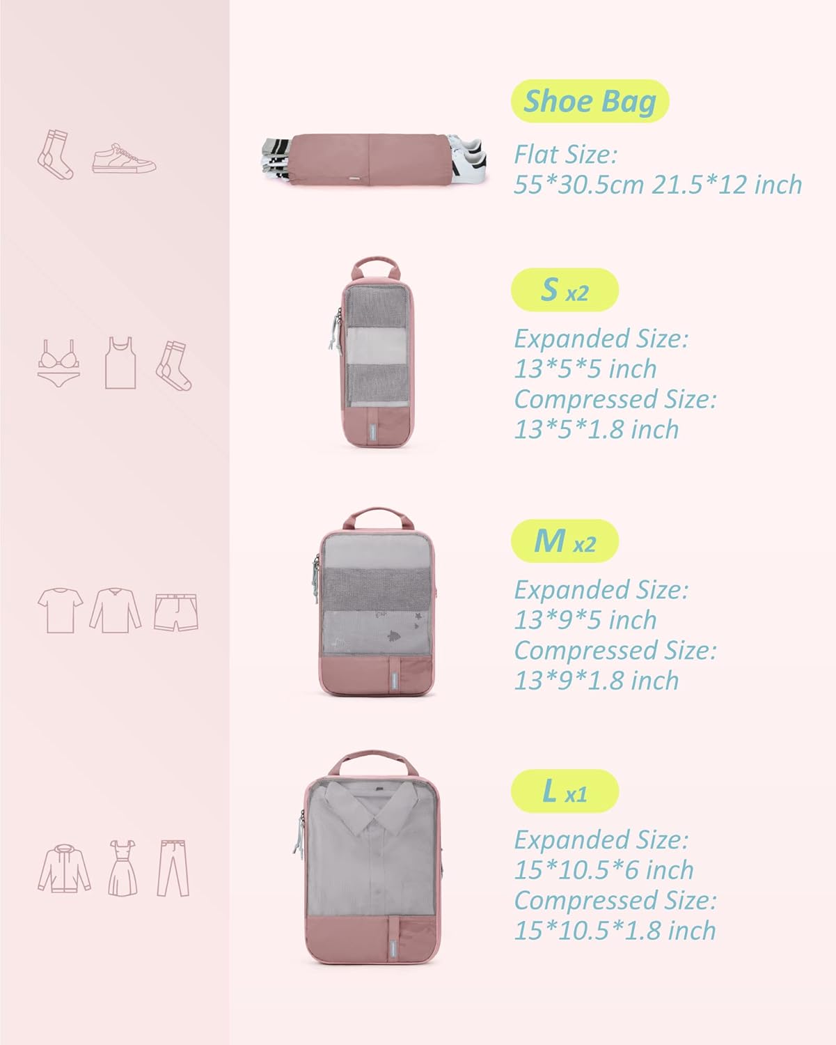BAGSMART 6 Set /4 Set/2 Set Compression Packing Cubes for Travel, Lightweight Luggage Organizer Bags, Durable Space Saver Bags Travel Essentials