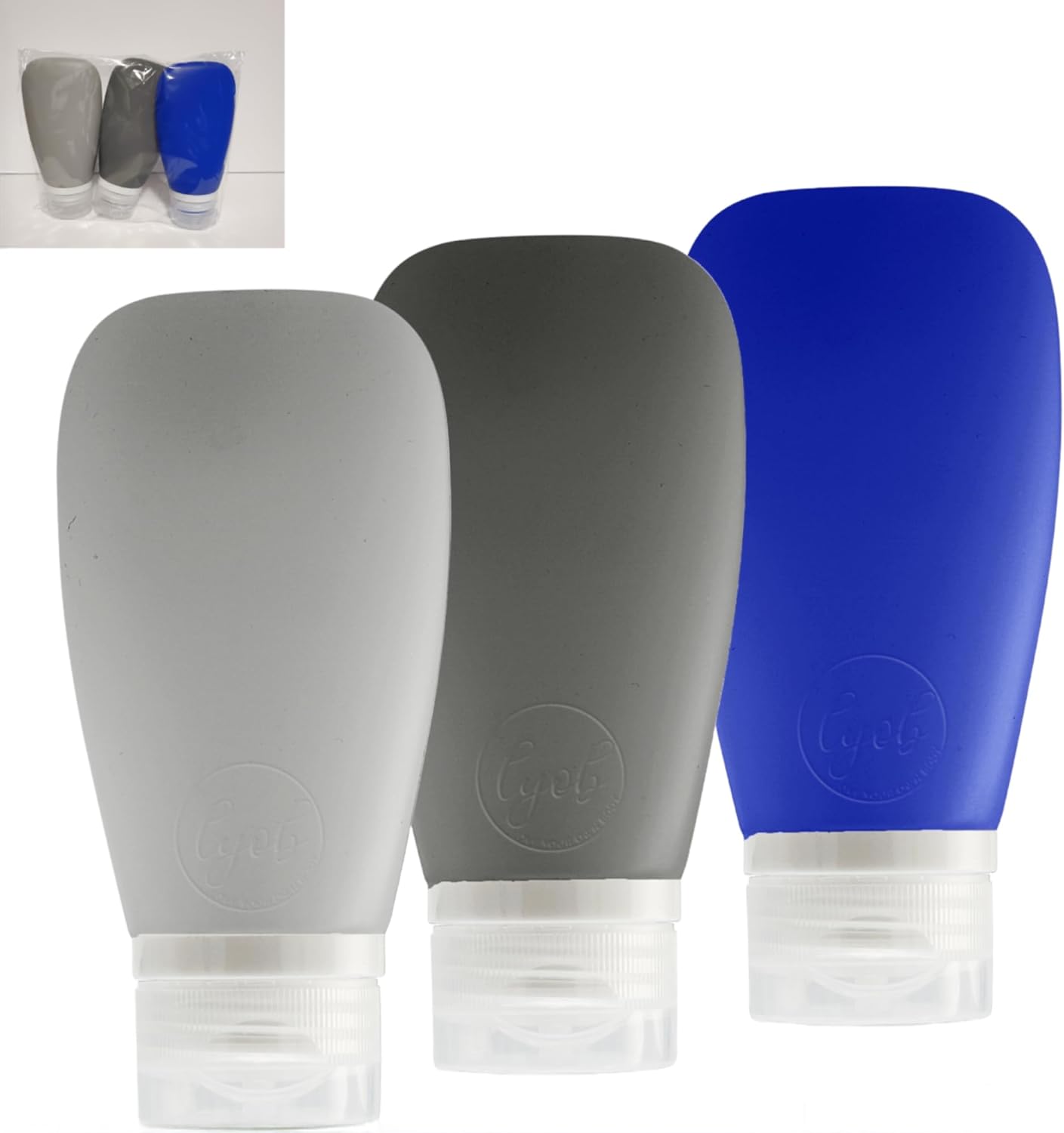 Leak Proof Silicone (Soft) Refillable Bottles 3oz-90 ml Travel Squeeze Bottles for Toiletries, TSA Size Containers for Lotions, Shampoos, Soaps, Sanitizer (3-Pack) Men or Women