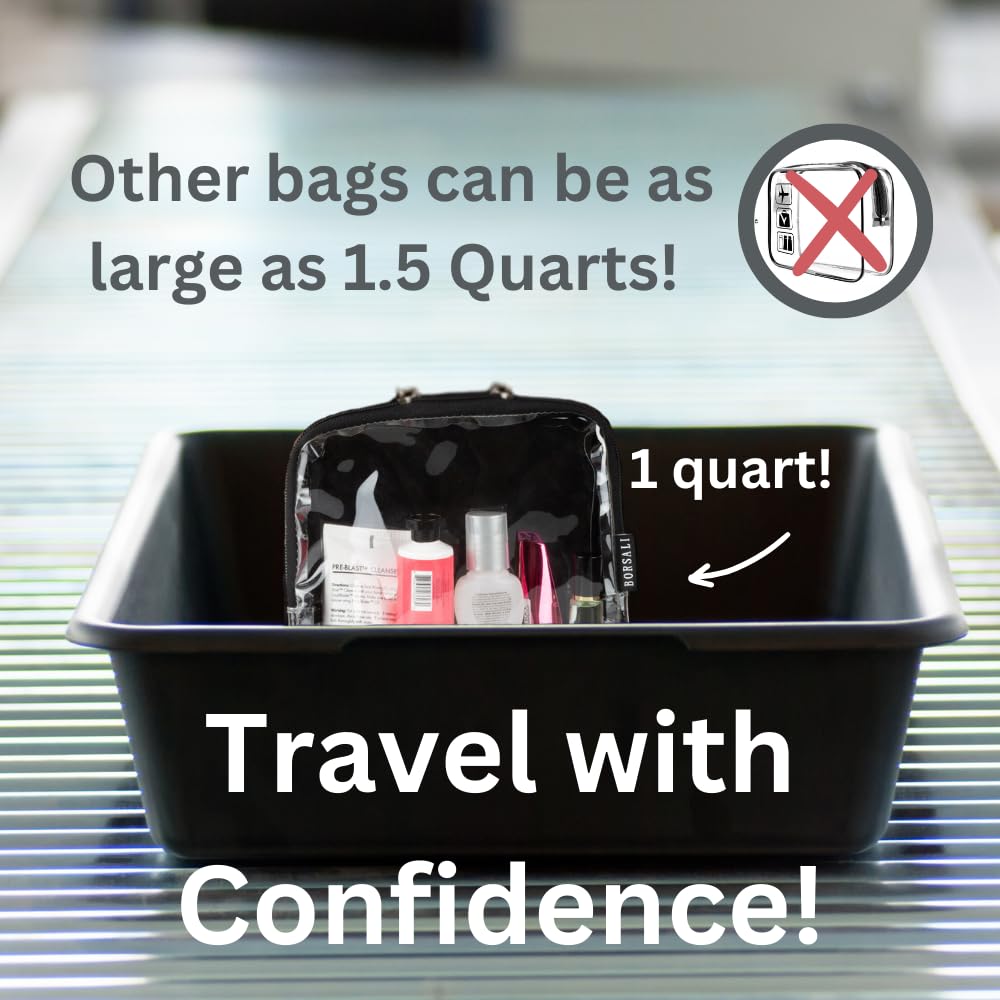 BORSALI TSA Approved Toiletry Bag - Clear Quart Size for 3-1-1 Carry On Travel - Makeup Organizer Cosmetic Pouch with Zipper - Travel Accessories - Taupe