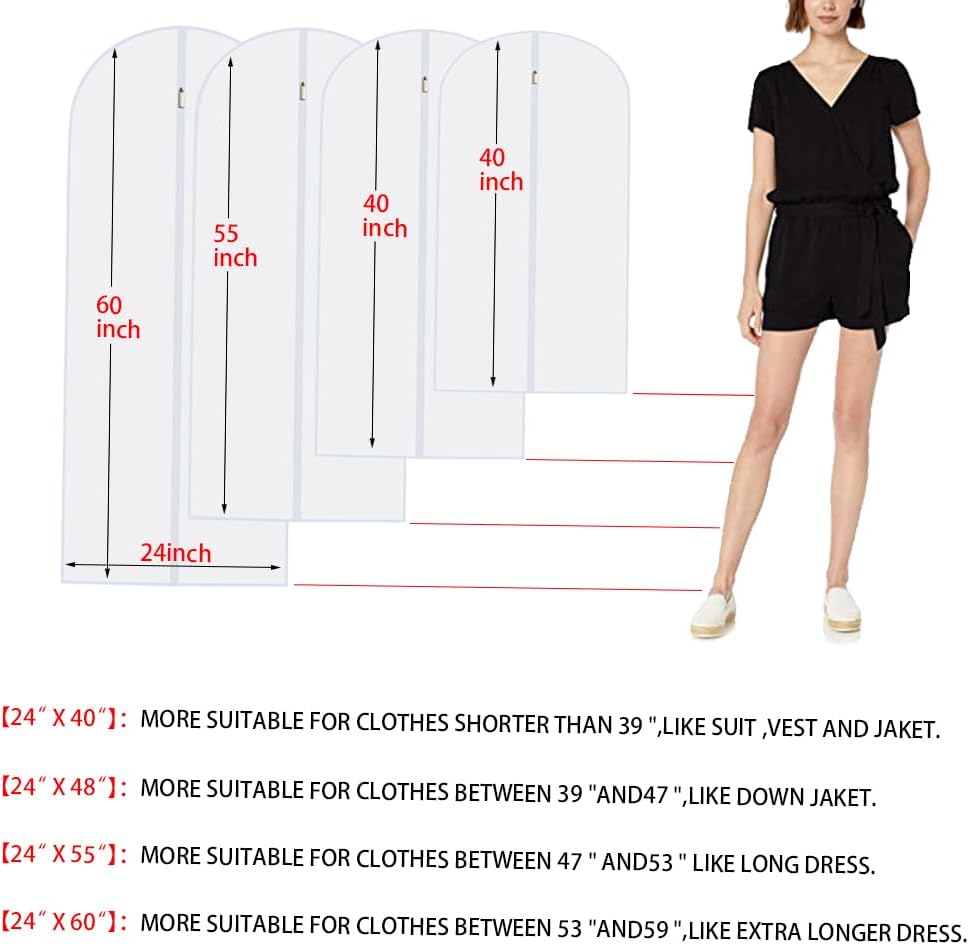 Garment Bags for Hanging Clothes (Set of 12) Suit Bags for Closet Storage, Plastic Waterproof Suit Cover Bag with Zipper for Coats, Jackets, Shirts 24'' x 40''