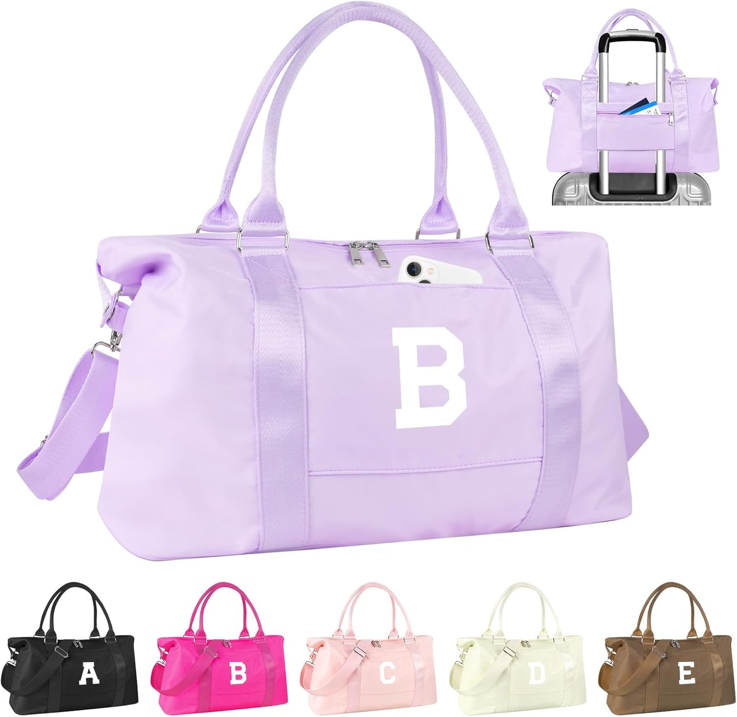 Daughter Niece Gifts for Teen Girl Kids, Initial Travel Duffel Bag Sports Gym Bag Personalized Gifts Weekender Bag，Monogram Overnight Bag Cute Dance Bag Birthday Bridesmaid Gifts for Women(Purple, B)