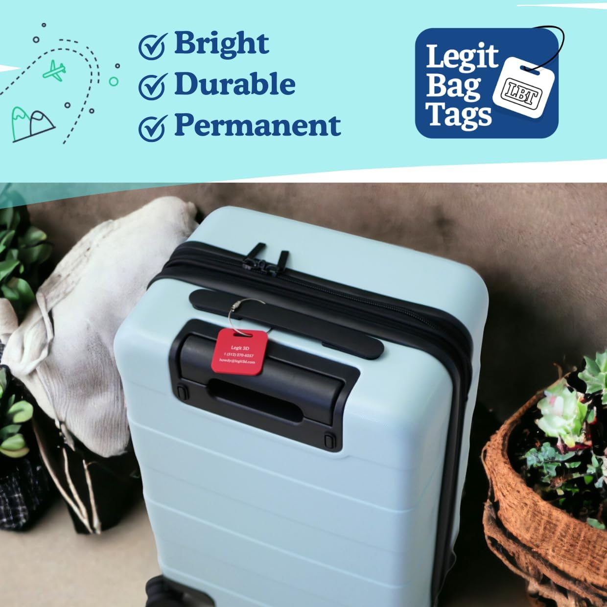 Custom Luggage Tags (3 or 6 Pack) - Personalized Unique Suitcase & Backpack Travel, Durable, Waterproof & Heavy Duty (Dark Blue)