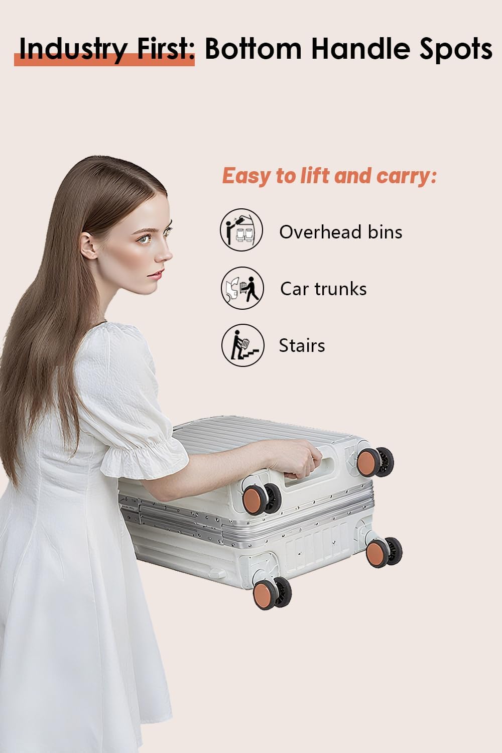 HotWay 26 Inch Hardside Checked Luggage with Leather Handle, PC Zipperless Suitcase with Spinner Wheels and TSA Locks, Lightweight Checked Luggage for Travel