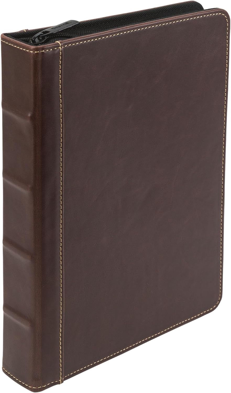 Samsill Vintage Leather Mini 3 Ring Zipper Binder, 1 Inch Round Ring Capacity (Holds 200 Sheets), 5.5 x 8.5 Inch Documents, Notebook Organizer, Planner, Brown with Contrast Stitching