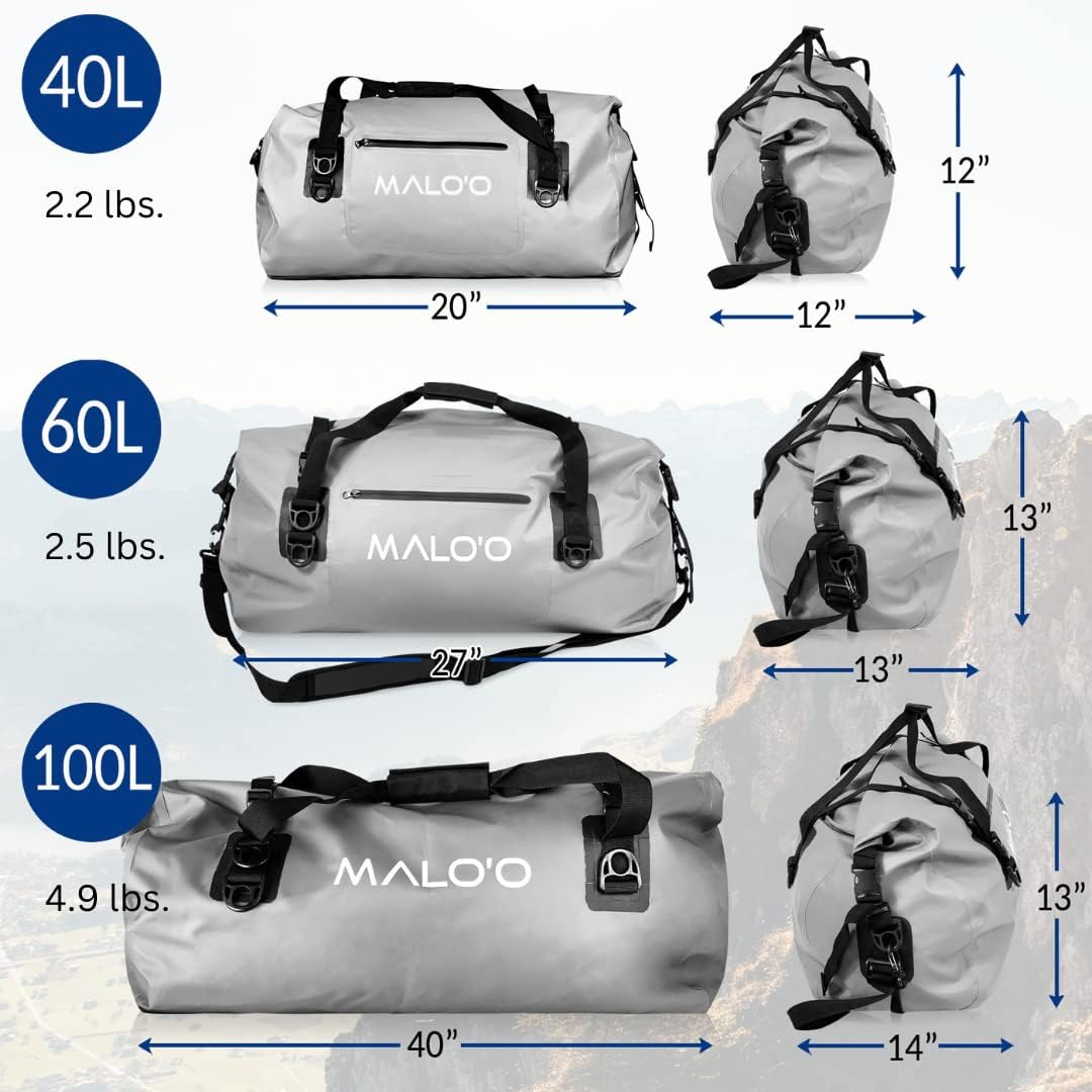 Malo'o Waterproof Roll-Top Duffel - 100L - Keep Gear Dry for Outdoor Adventures - Pockets & Molle Loops