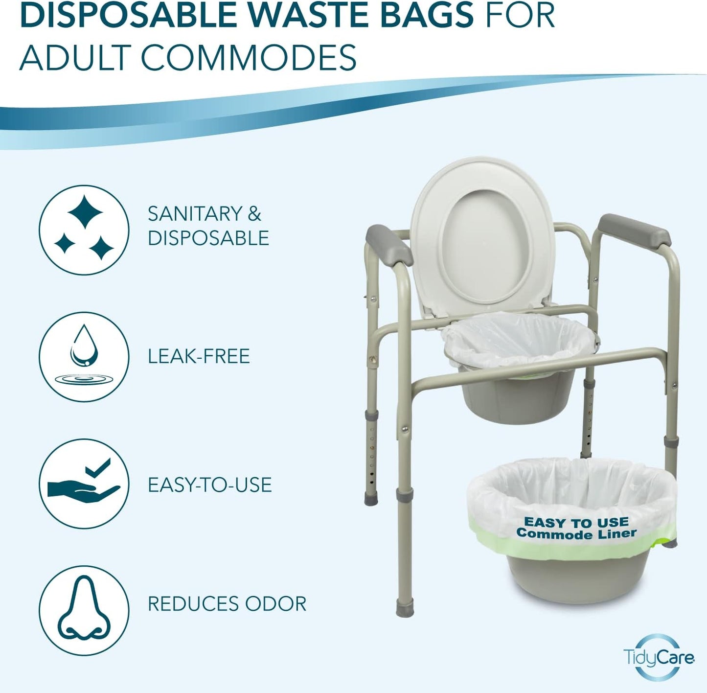 Disposable Bedside Commode Liners for Adult Portable Toilet Chair Seat Bucket and Bedpan | Value Pack of 48 Waste Bags | Universal Fit Liners for Home Medical Care
