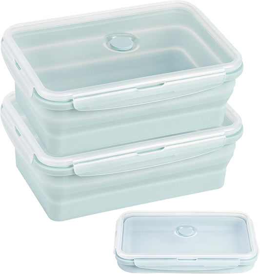 Extra Large Collapsible Silicone Food Storage Containers With Lids, 2 Pack 2000ml, XXL Foldable Bento Lunch Box, Big Meal Boxes for Kitchen, Camping, Dishwasher, Microwave, Freezer Safe