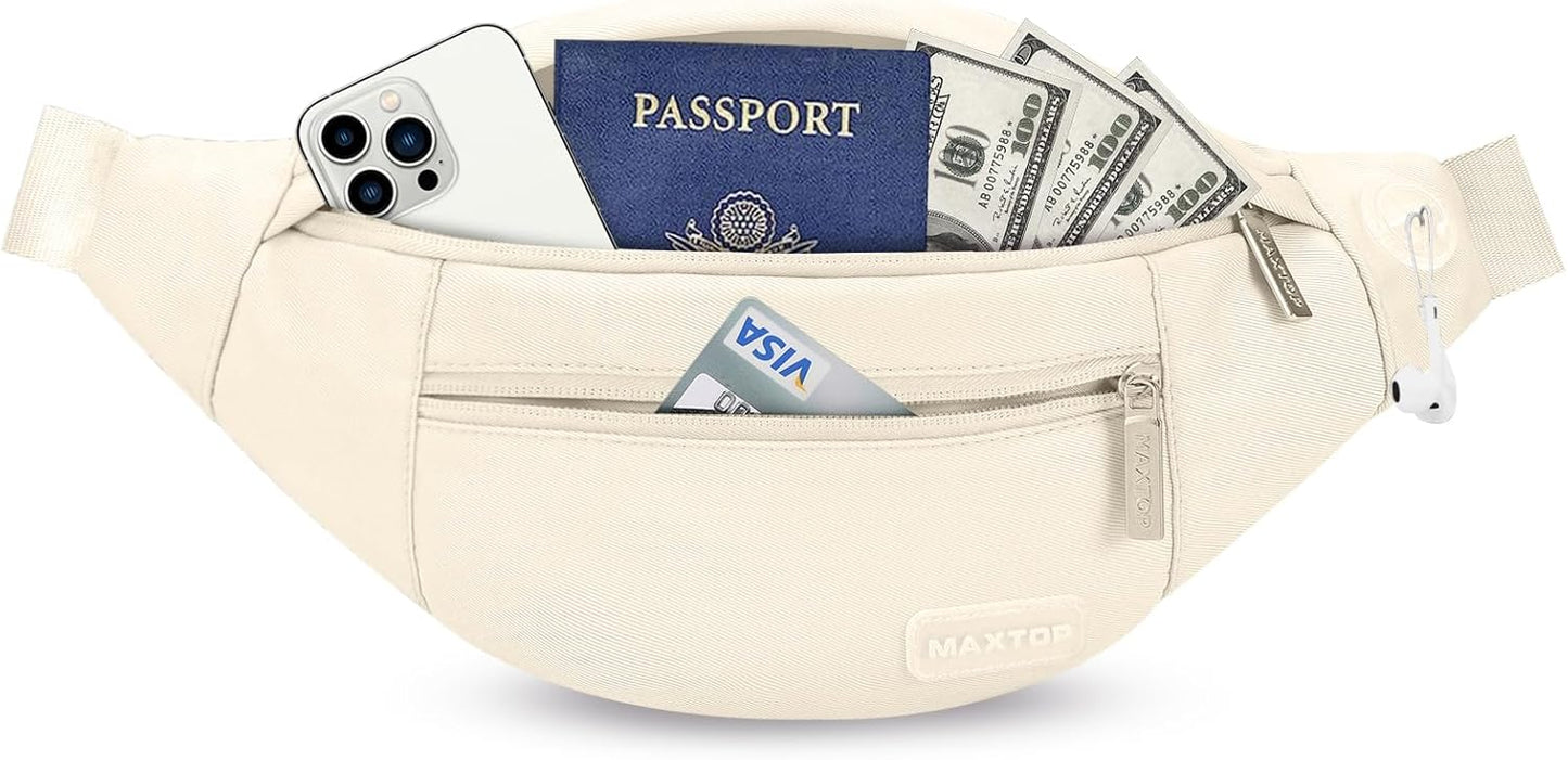 MAXTOP Large Crossbody Fanny Pack with 4-Zipper Pockets,Gifts for Enjoy Sports Festival Workout Traveling Running Casual Hands-Free Wallets Waist Pack Phone Bag Carrying All Phones