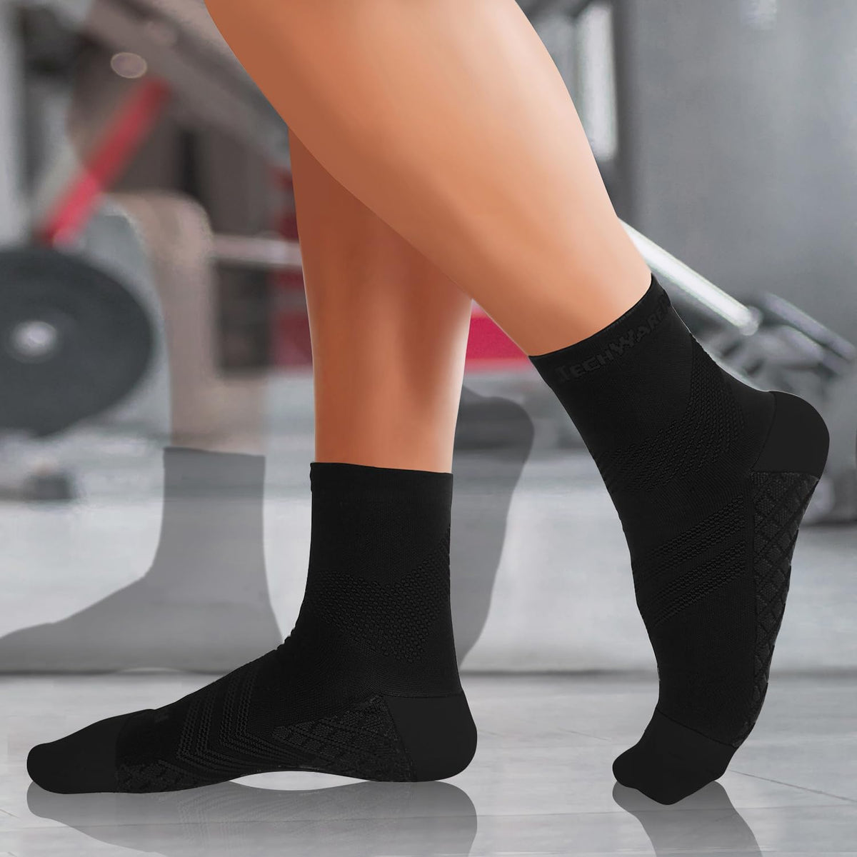 TechWare Pro Plantar Fasciitis Socks – Cushion Ankle Compression Socks Women & Men. Achilles Tendonitis Brace & Arch Support