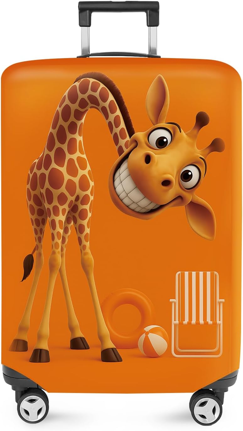ANNA QUEEN Giraffe Fun Luggage Cover, Playful Giraffe Design with Beach Ball and Chair, Stretchable, Washable Travel Sleeve for 28-30 Inch Luggage