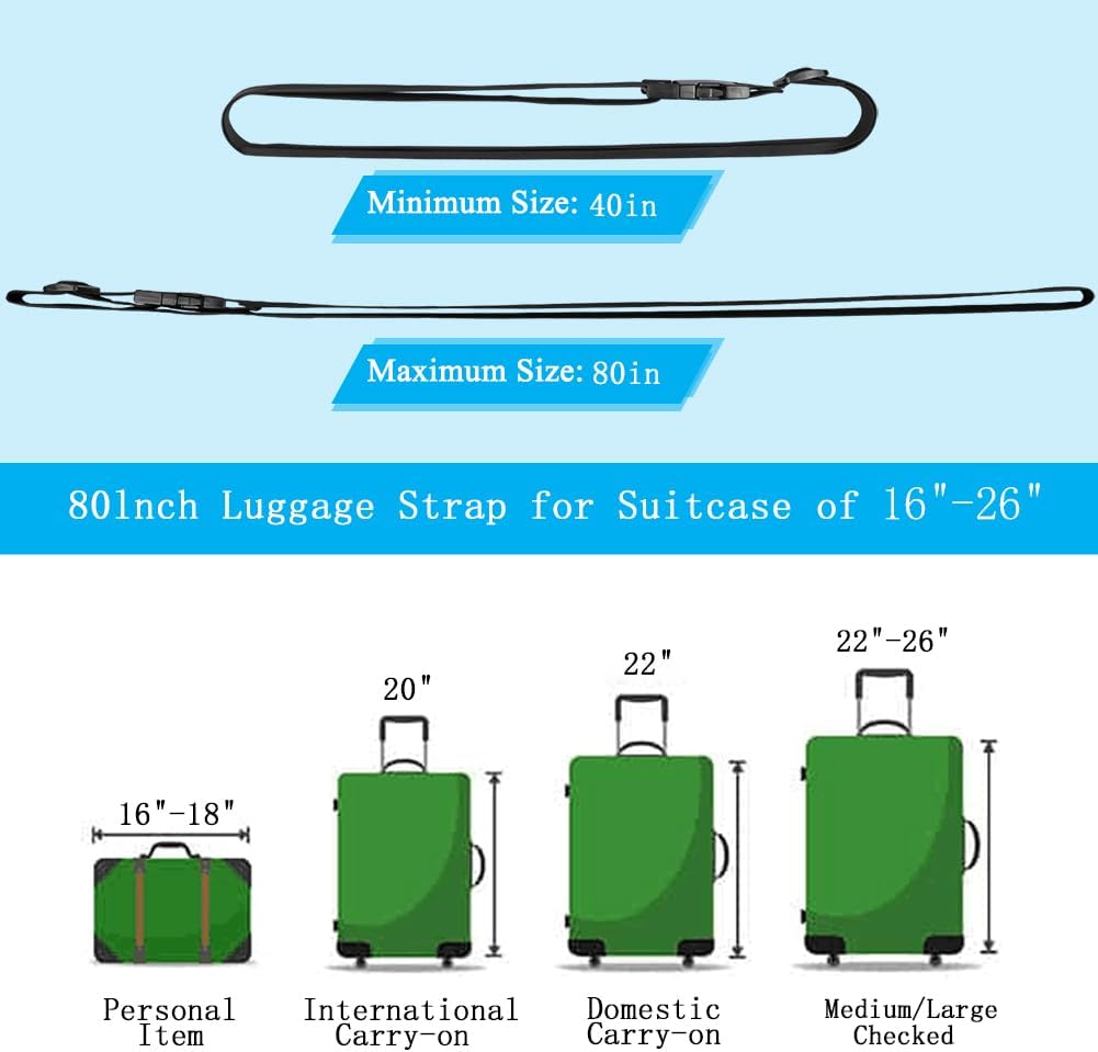 2Pcs Luggage Straps for Suitcase Travel Accessories TSA Approved, 80In Long Belts to Keep Your Suitcase Secure, Adjustable Bag Straps with Quick-Release Buckle for Travel Bag Closure, Orange
