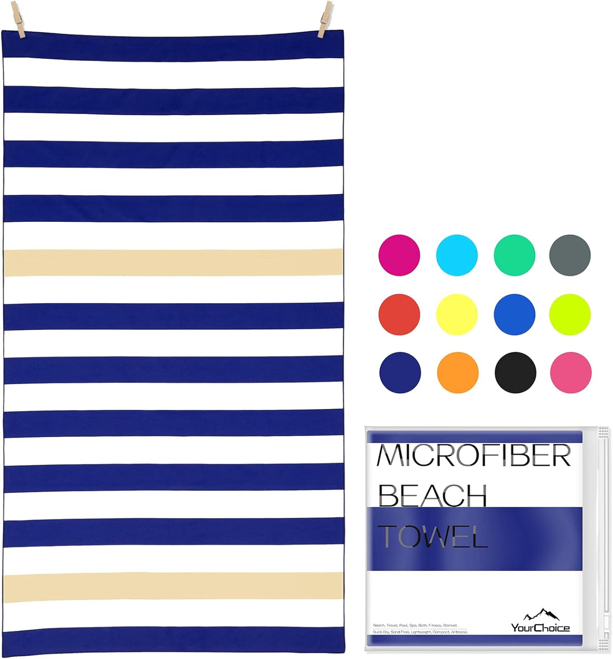 Your Choice Microfiber Quick Dry Sand-Free Beach Towel for Adults & Kids (67x35 Inch, 60x30 Inch) - Oversized, Compact, Lightweight, Absorben