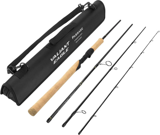 KastKing Valiant Eagle Passage Travel Fishing Rods, 4 & 6 Pc Pack Rods, Spinning, Casting and Fly Models, IM6 Graphite Blank, Ti Oxide LTS Ring Guides, Beautiful Cork Handles