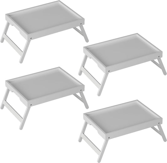 Bed Tray Table with Folding Legs, Bamboo Breakfast in Bed for Kitchen Serving Tray, Sofa, Eating, Used As Laptop Desk Snack Tray (4 Pack, White Color)