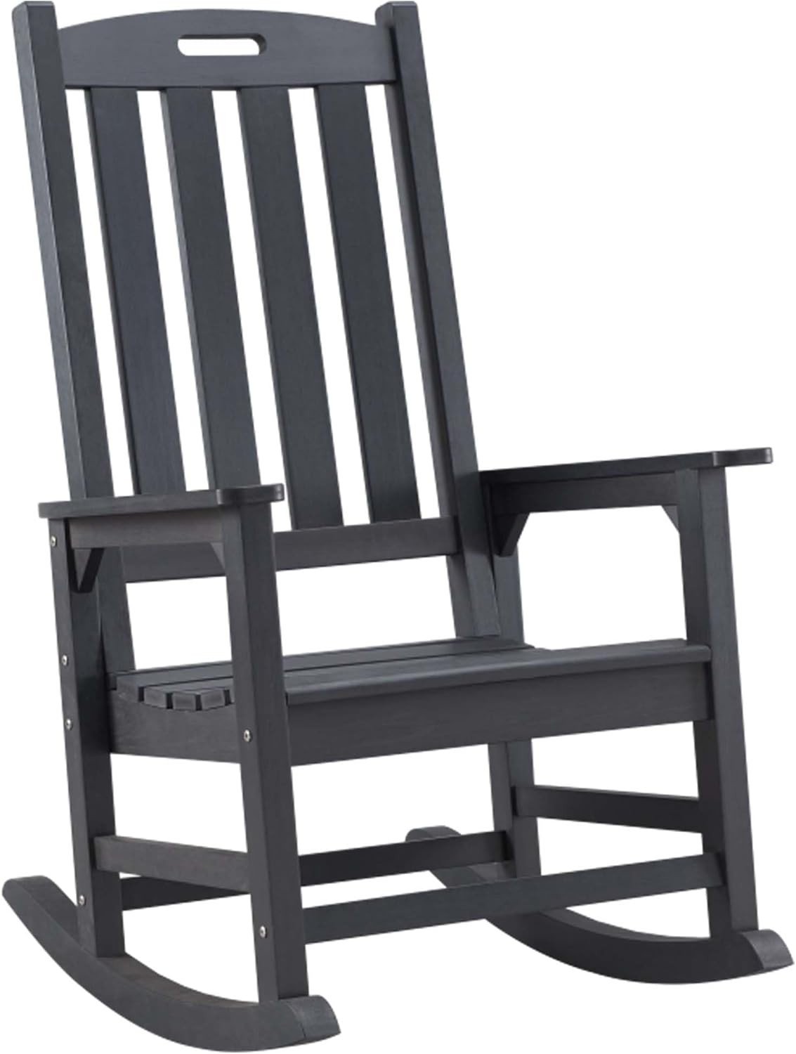 Psilvam Oversized Outdoor Rocking Chair, with 21" Wide Seat and 32" Tall Backrest, Pre-Assembled with Most Components for Effortless Installation (Carbon Black)