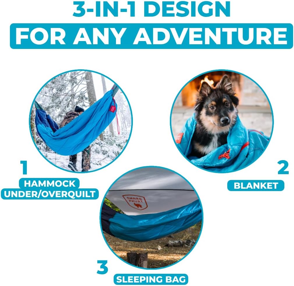 Grand Trunk 360 ThermaQuilt 3-in-1 Hammock Underquilt, Blanket and Sleeping Bag (Blue/Navy Blue)