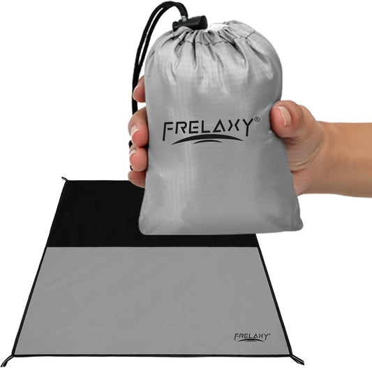 Frelaxy Pocket Picnic Blanket, Waterproof Sandproof Beach Mat, Compact Camping Tarp for Festivals, Hiking, Travel, Outdoor Recreation (Grey, 57'' x 71'')
