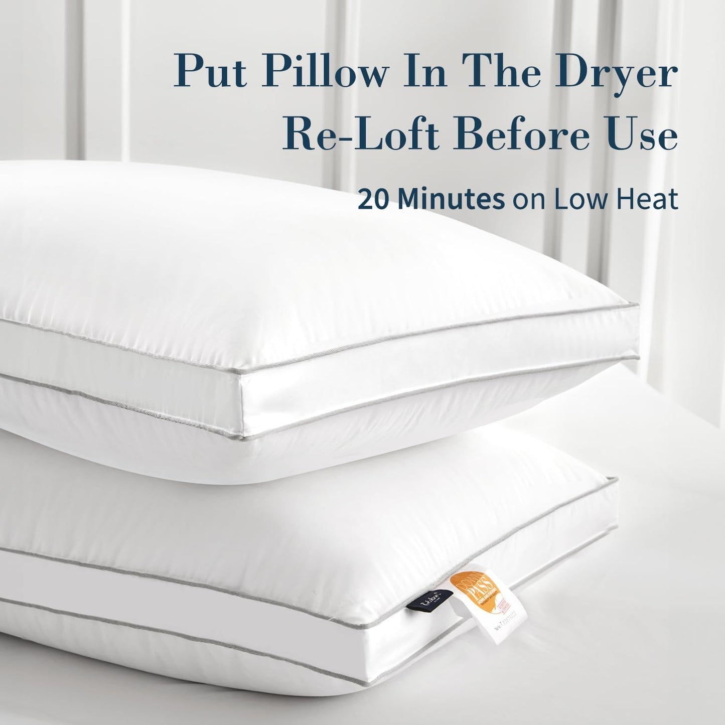 Globon Luxury Feather Down Pillow Standard Queen Size for Sleeping, Hotel Collection Fluffy Pillow, Medium Gusseted Bed Pillows, 18"X26", Pack of 1