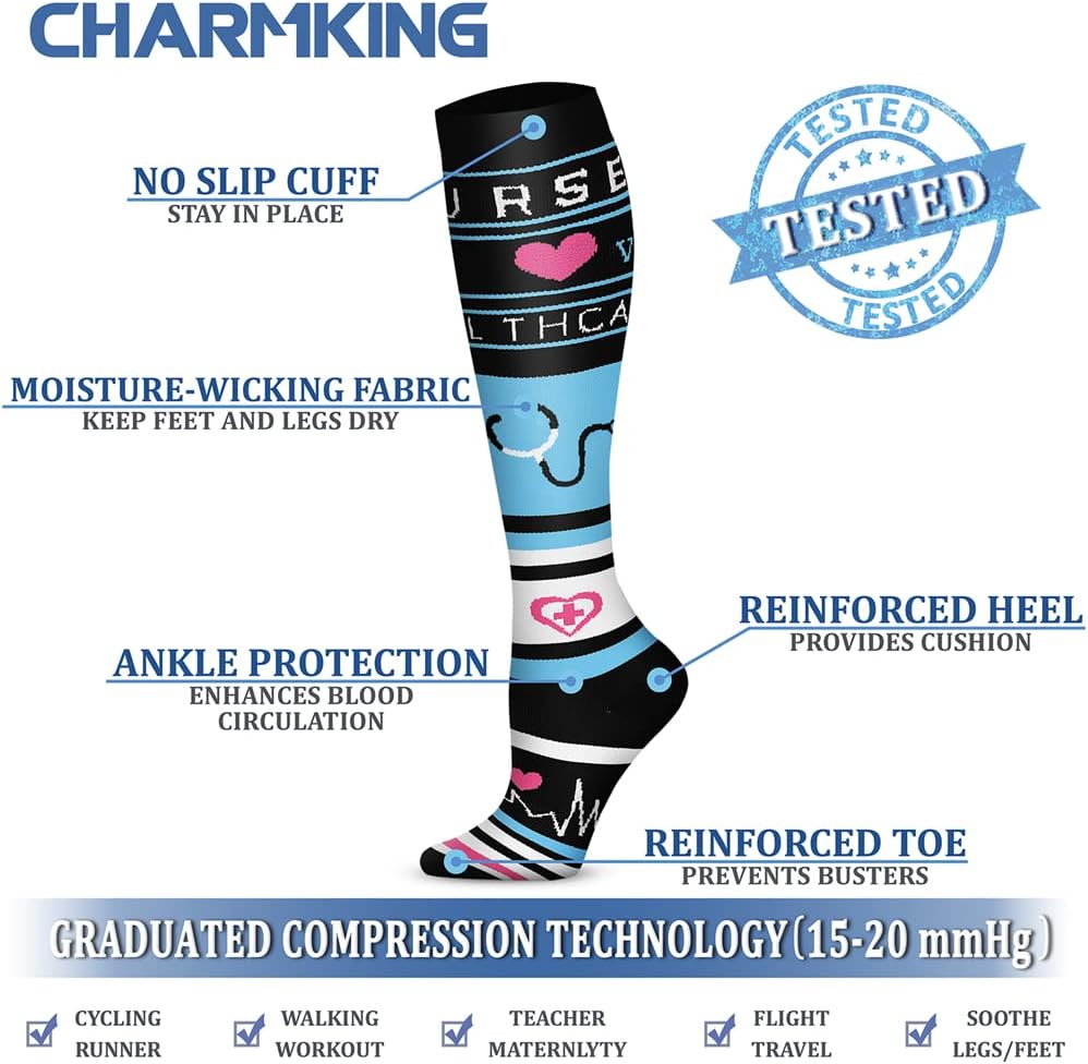 CHARMKING Compression Socks for Women & Men Circulation (3 Pairs) 15-20 mmHg is Best Support for Athletic Running Cycling