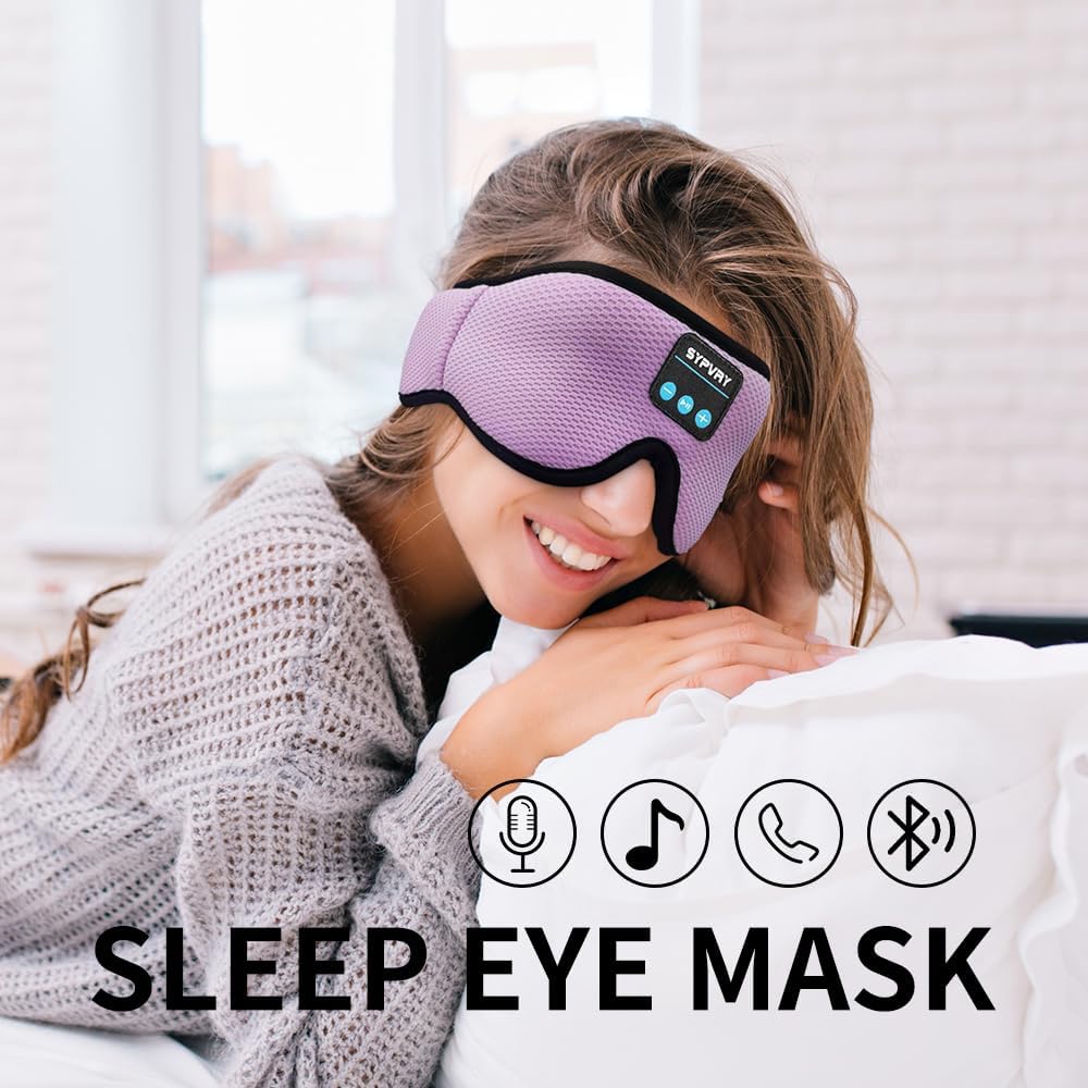 Sleep Mask Bluetooth Headphones Soft Wireless Headband Eye Mask Blackout with Microphone (Purple)