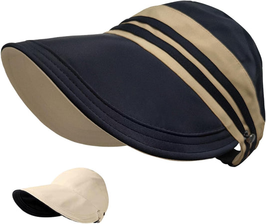 Sun Hats for Womens Wide Brim UV Protection Fishing Hats Packable Reversible Hollow Top Hat with Ponytail Beach Travel Hats