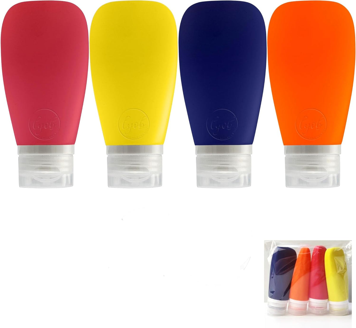 Travel Bottles for Toiletries, TSA Approved 3oz Leak Proof Silicone Soft Refillable Squeeze Travel Size Containers BPA Free for Cleansers, Lotions, Shampoo, Conditioner (red,yellow,blue,orange)
