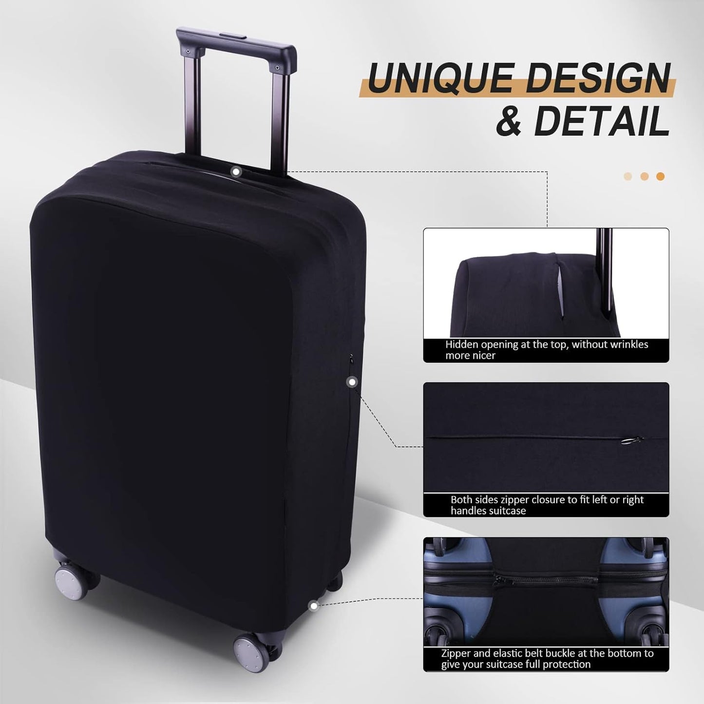 Travel Luggage Cover Suitcase Protector Scratch-Resistant Fit 19-31 Inch, Not Included Suitcase (Black, L(26-27inch))
