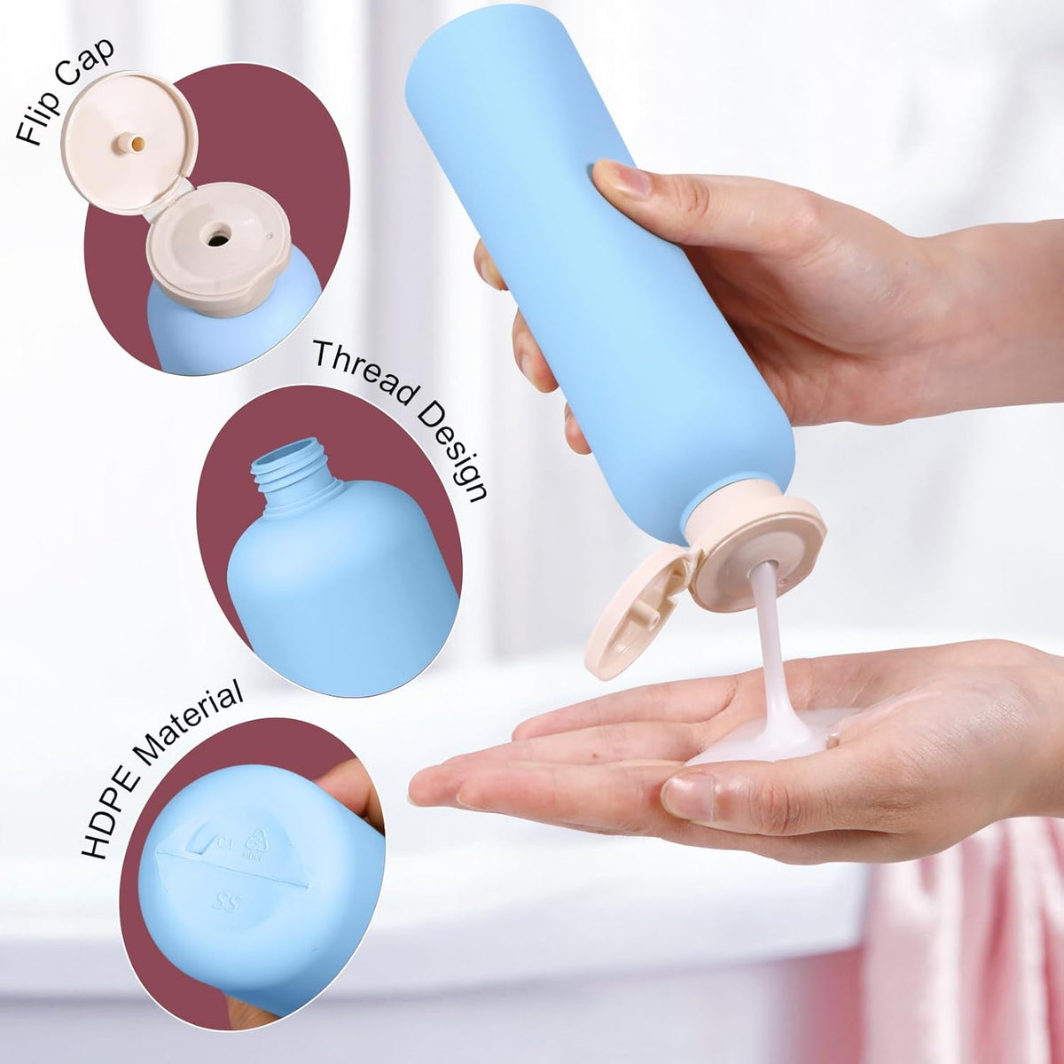 Travel Shampoo Bottle, Empty Plastic Squeeze Bottles 8.8oz with Flip Cap, Lotion Container for Toiletries Travel Size Shampoo and Conditioner