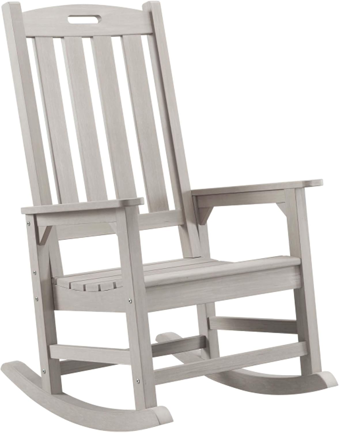 Psilvam Oversized Outdoor Rocking Chair, with 21" Wide Seat and 32" Tall Backrest, Pre-Assembled with Most Components for Effortless Installation (Gray)