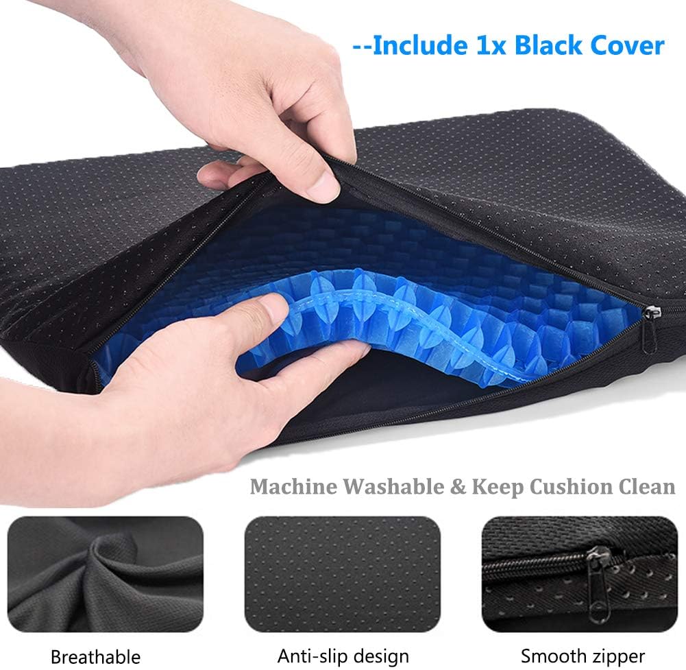 Gel Seat Cushion, Office Seat Cushion Chair Pads for Office Home Car Wheelchair Long Trips - Extra Large Gel Cushion for Pressure Sores, Tailbone, Back, Sciatica Pain Relief (Extra Large, Blue)